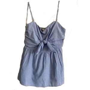Entro tie-front blue with white pinstripes tank top